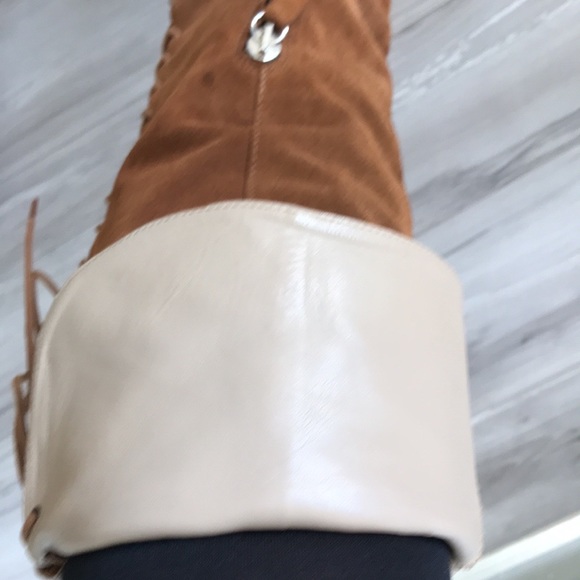 🤎 Zara Heeled Suede Lace Up Over Knee Boots Brown/Camel Hippie Boho Size 38 - Picture 10 of 17